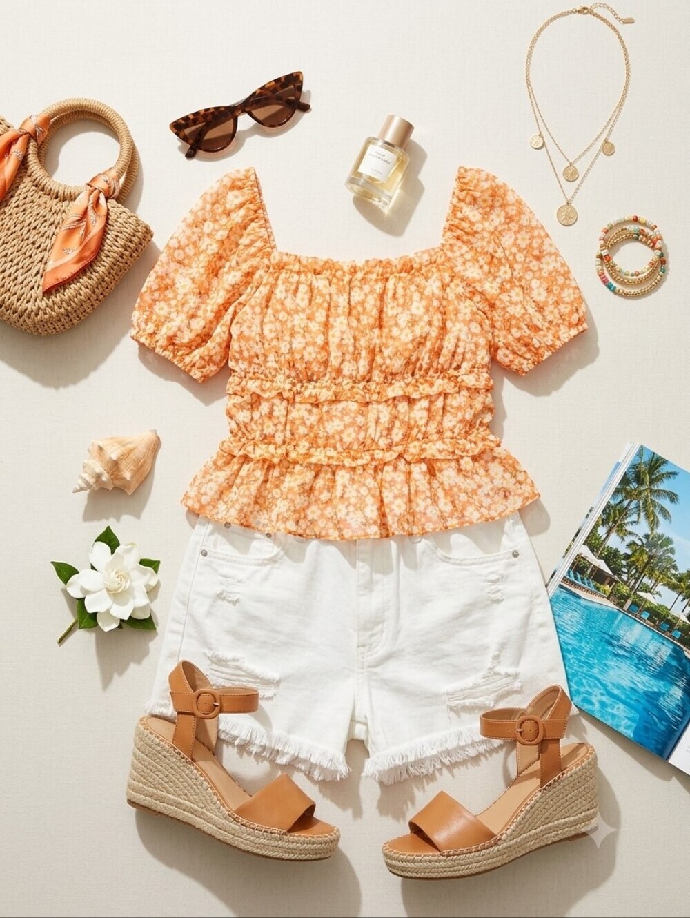 Moa Moa Summer Chic Floral Peplum Crop Top
